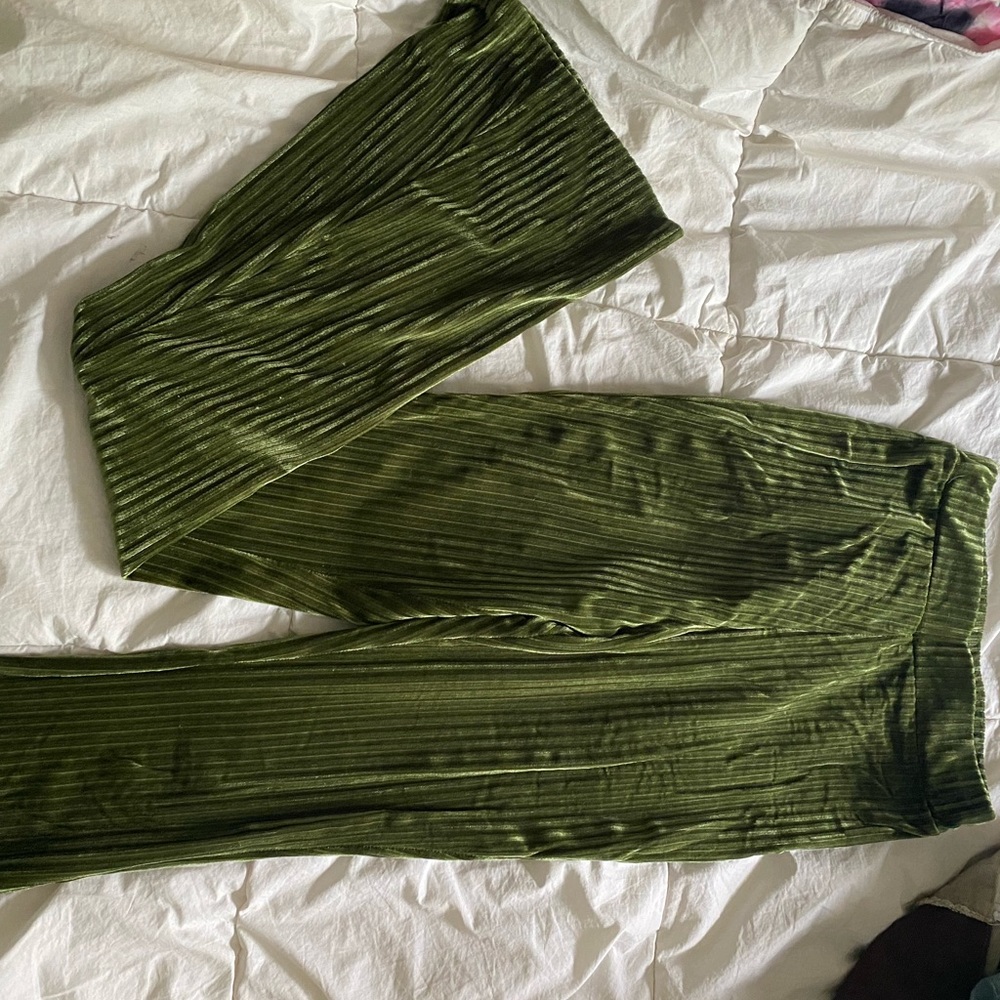 green flare pants